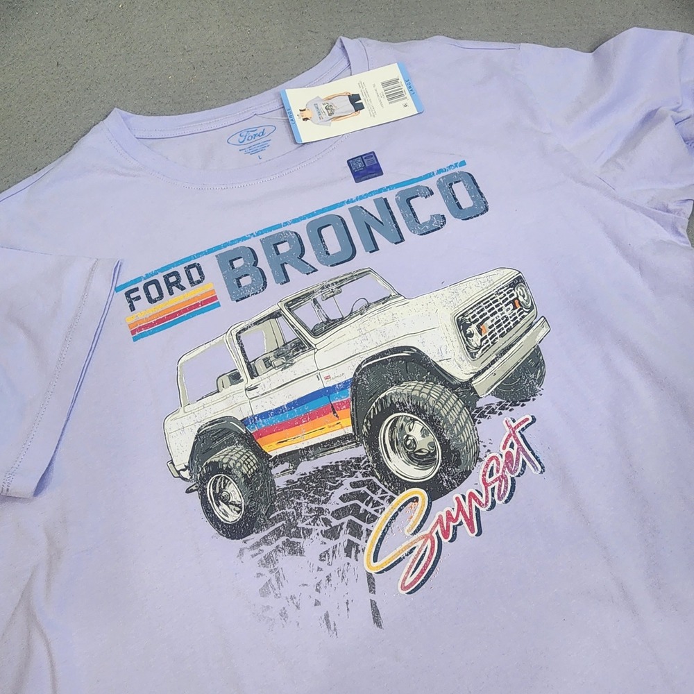 Ford‎ Bronco Graphic Tee Purple Retro Sunset Licensed Women Large